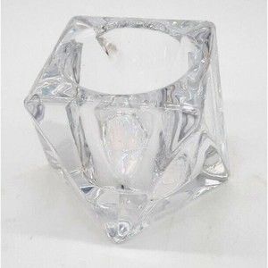 Heavy Clear Glass Iridescent Triangular Shaped Votive Candle Holder
